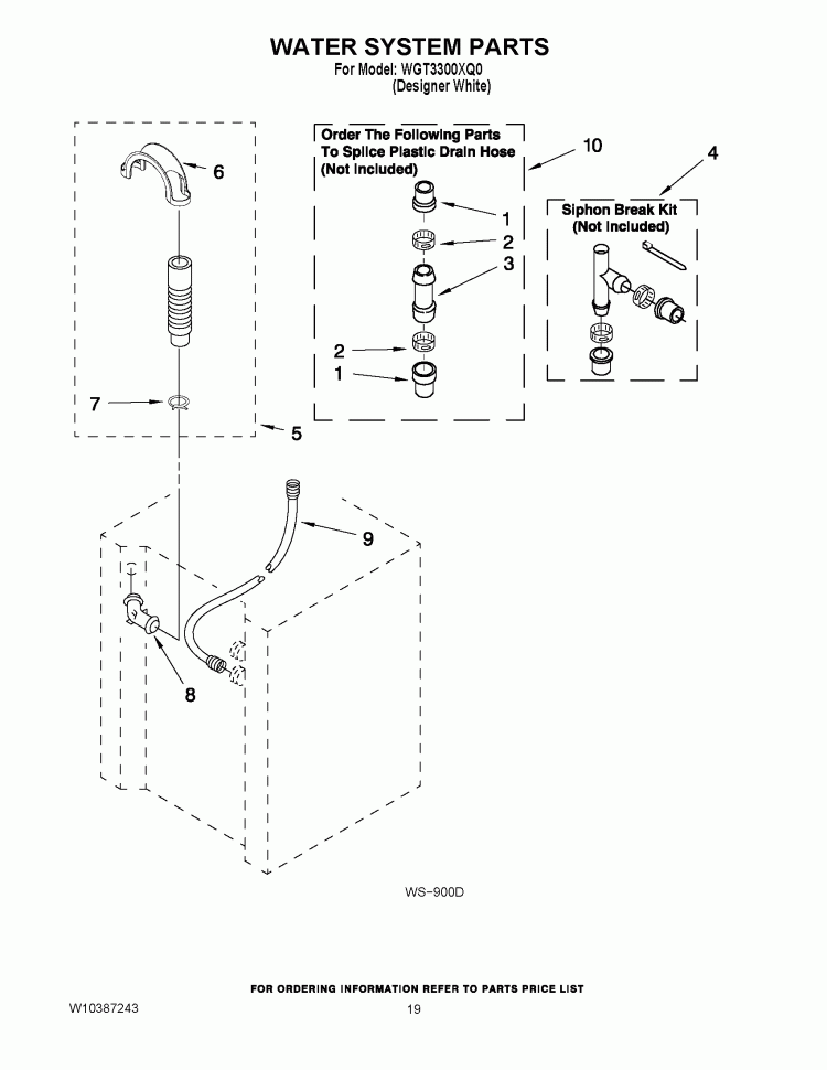 WATER SYSTEM PARTS Diagram and Parts List for WGT3300XQ0  Whirlpool Washer Dryer Combo