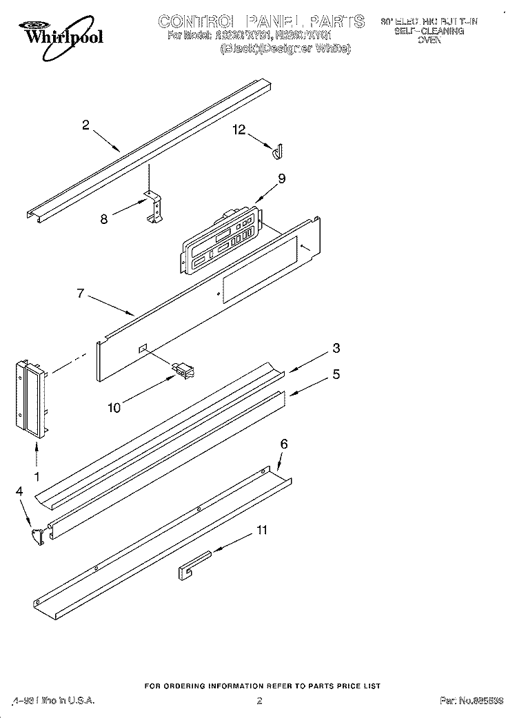 CONTROL PANEL, LIT/OPTIONAL Diagram and Parts List for RB260PXYB1  Whirlpool Wall Oven