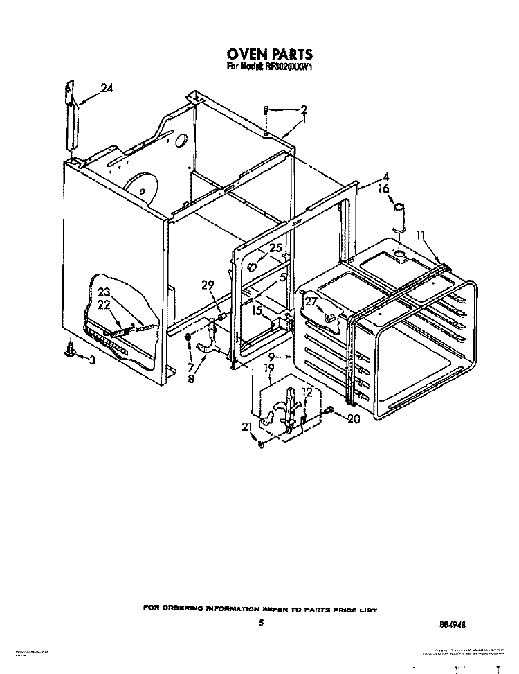 OVEN Diagram and Parts List for RF3020XXW1  Whirlpool Range