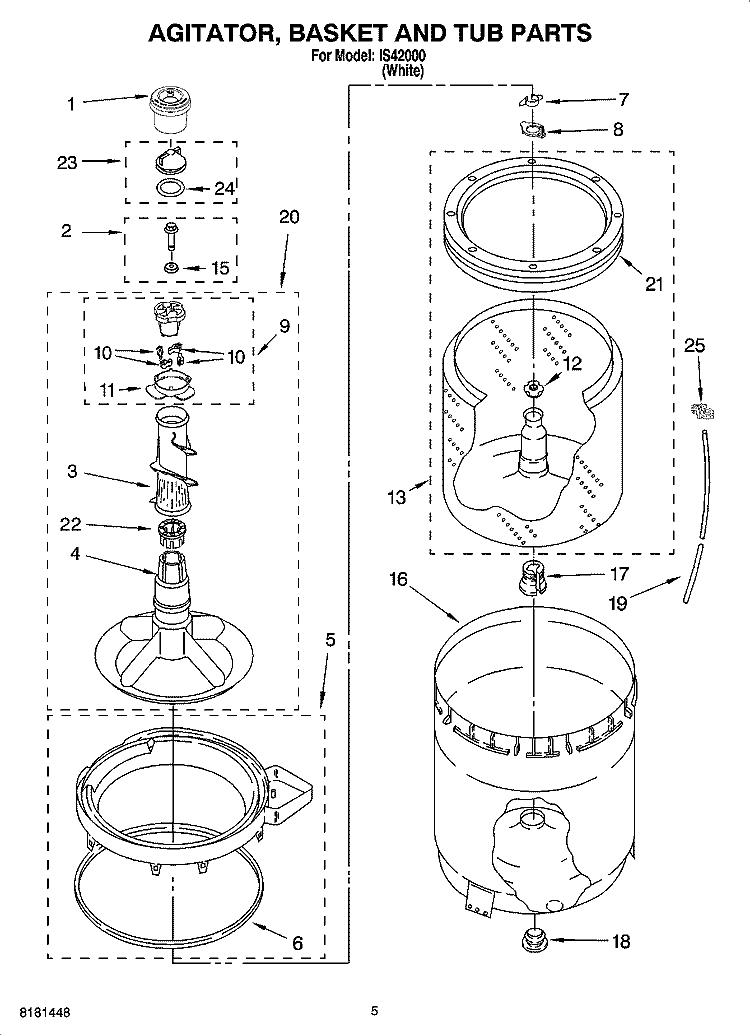 AGITATOR, BASKET AND TUB PARTS Diagram and Parts List for IS42000  Inglis Washer
