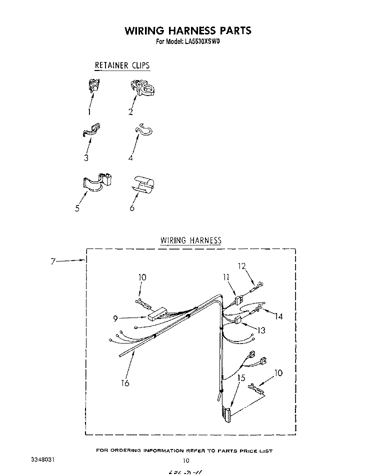 WIRING HARNESS Diagram and Parts List for LA5530XSW0  Whirlpool Washer