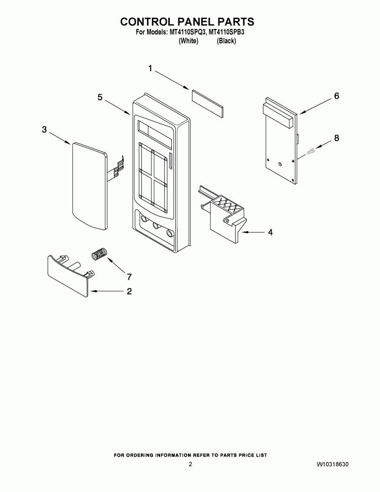 CONTROL PANEL PARTS Diagram and Parts List for MT4110SPQ3  Whirlpool Microwave