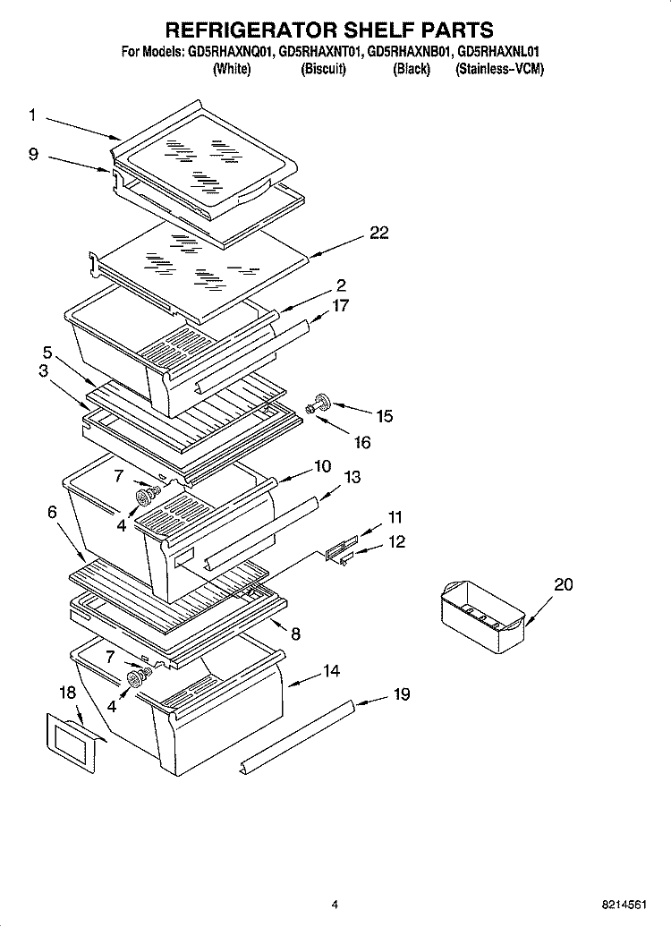 REFRIGERATOR SHELF PARTS Diagram and Parts List for GD5RHAXNL01  Whirlpool Refrigerator