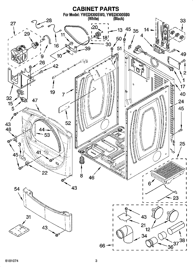 CABINET PARTS Diagram and Parts List for YWED8300SW0  Whirlpool Dryer