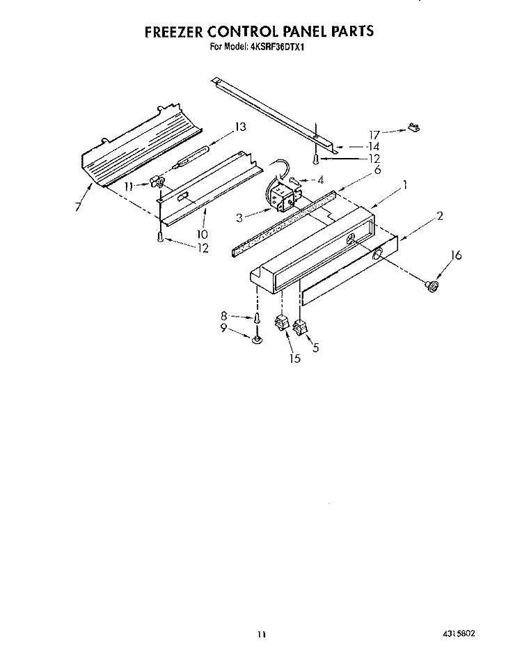 FREEZER CONTROL PANEL Diagram and Parts List for 4KSRF36DTX1  KitchenAid Refrigerator