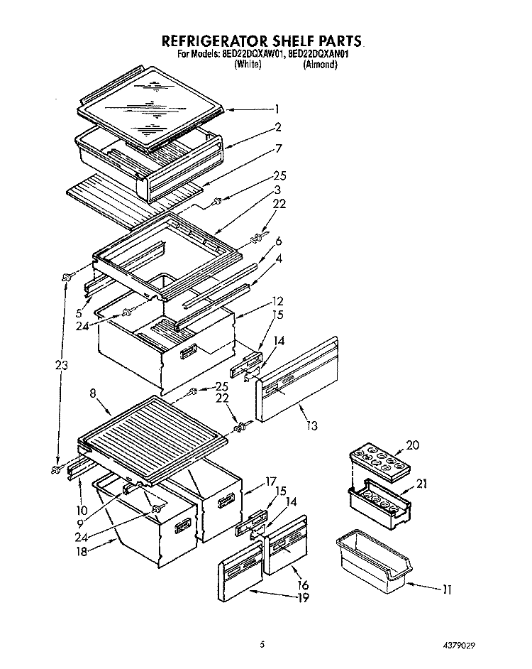 REFRIGERATOR SHELF Diagram and Parts List for 8ED22DQXAN01  Whirlpool Refrigerator