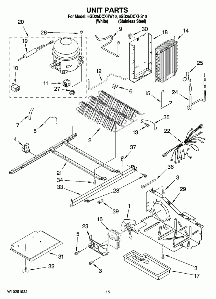 UNIT PARTS Diagram and Parts List for 6GD25DCXHS10  Whirlpool Refrigerator