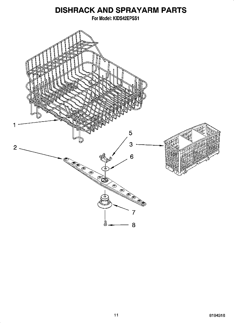 DISHRACK AND SPRAYARM PARTS, OPTIONAL PARTS (NOT INCLUDED) Diagram and Parts List for KIDS42EPSS1  KitchenAid Dishwasher