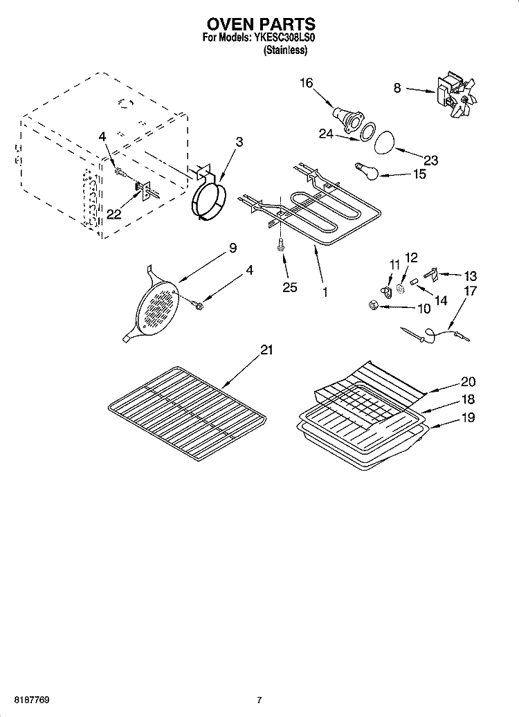 OVEN PARTS Diagram and Parts List for YKESC308LS0  KitchenAid Range