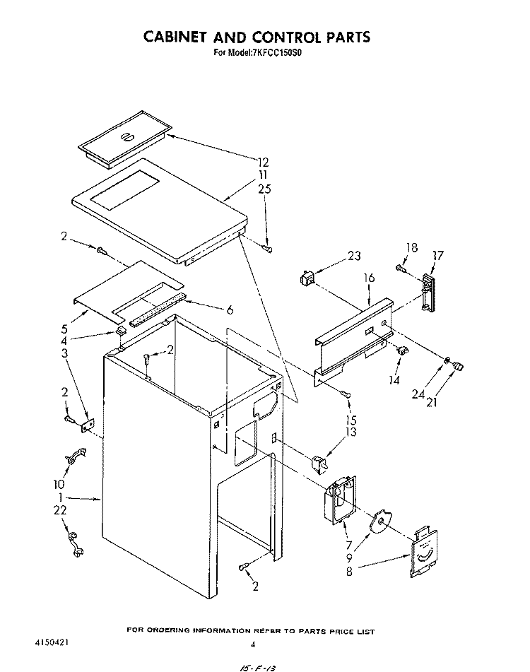 CABINET AND CONTROL Diagram and Parts List for 7KFCC150S0  KitchenAid Trash Compactor