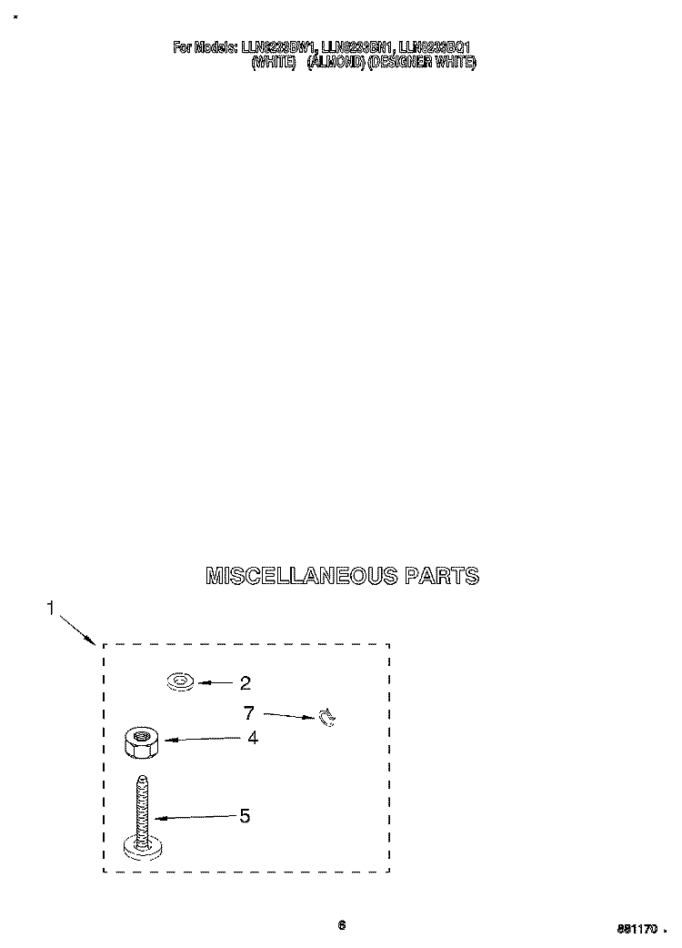 MISCELLANEOUS Diagram and Parts List for LLN8233BN1  Whirlpool Washer