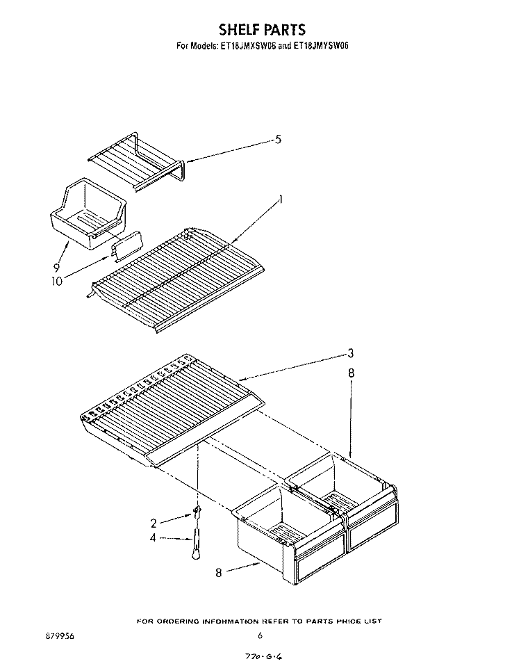 SHELF Diagram and Parts List for ET18JMXSW06  Whirlpool Refrigerator