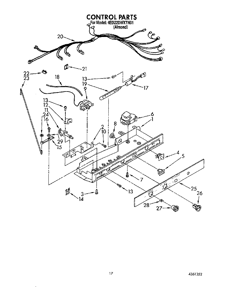 CONTROL Diagram and Parts List for 4ED22DWXTN01  Whirlpool Refrigerator