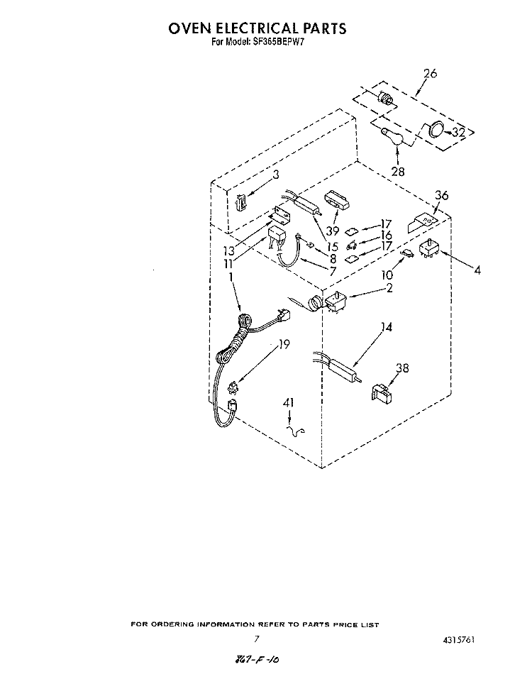OVEN ELECTRICAL Diagram and Parts List for SF365BEPW7  Whirlpool Range