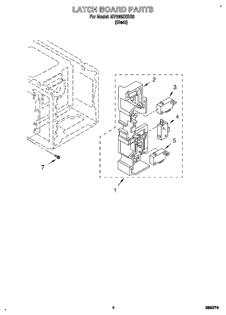 LATCH BOARD Diagram and Parts List for MT0061XBB0  Whirlpool Microwave