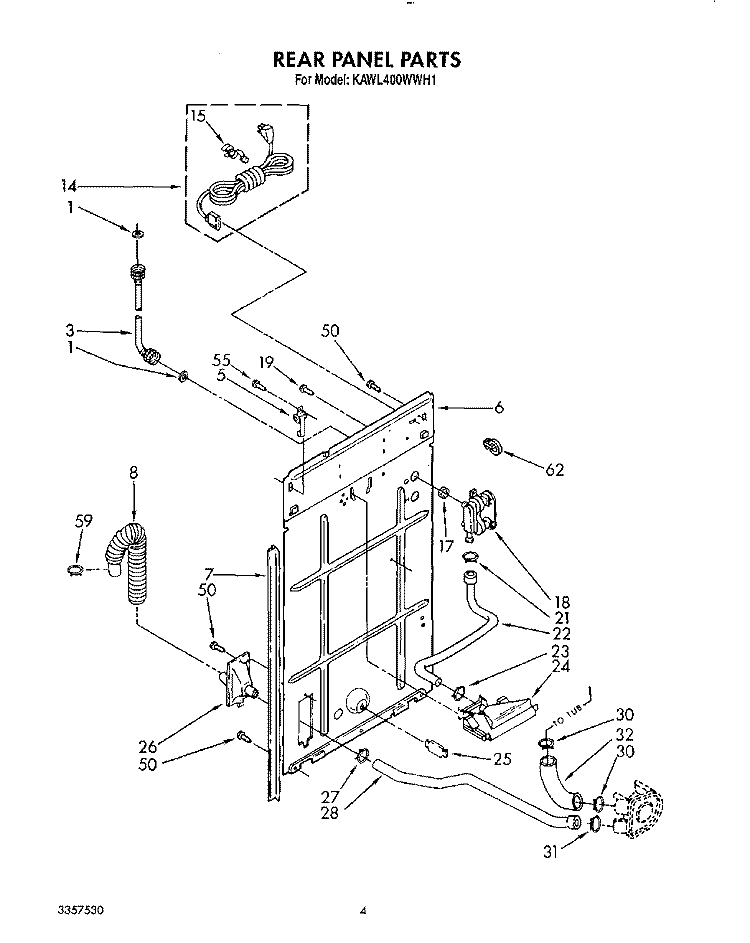 REAR PANEL Diagram and Parts List for KAWL400WWH1  KitchenAid Washer