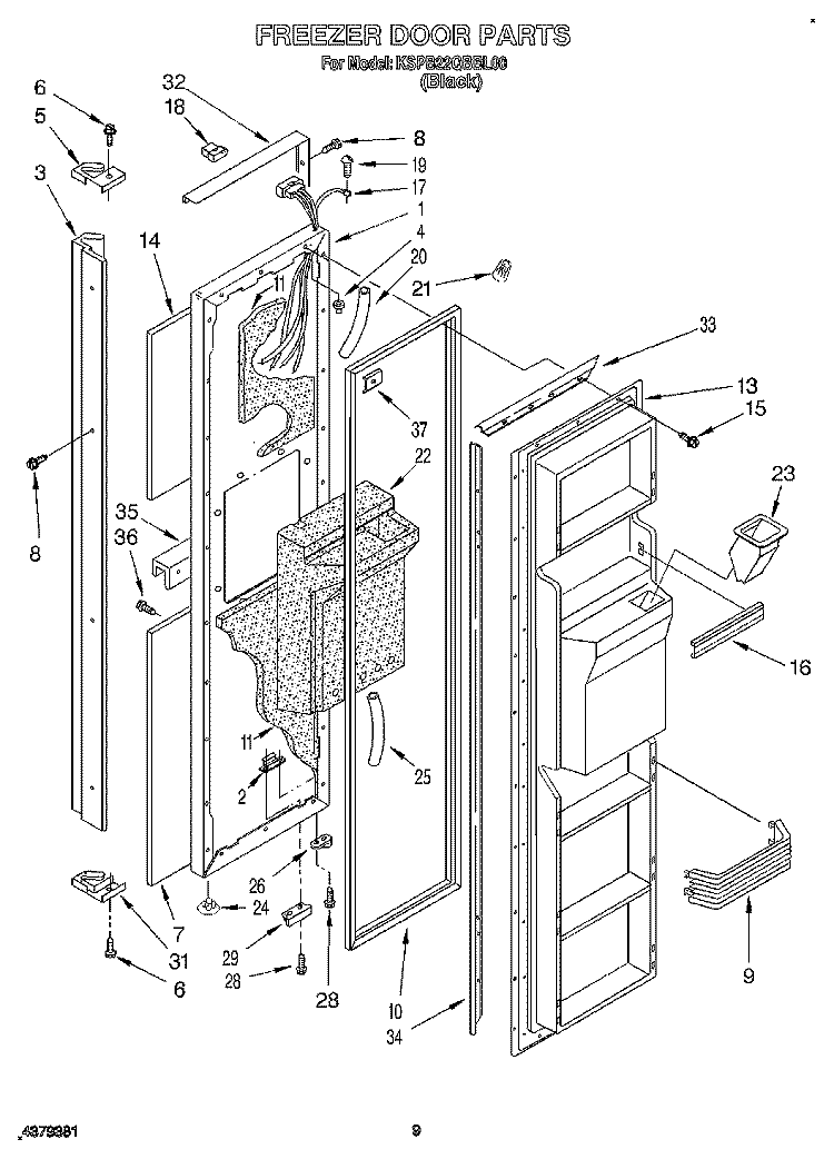 FREEZER DOOR Diagram and Parts List for KSPB22QBBL00  KitchenAid Refrigerator