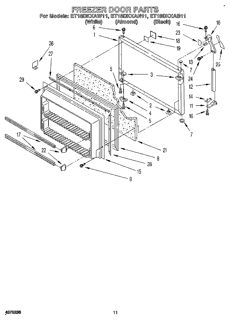 FREEZER DOOR Diagram and Parts List for ET18DKXAB11  Whirlpool Refrigerator