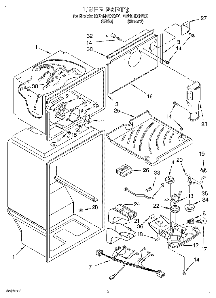 LINER Diagram and Parts List for ET21GKXHN00  Whirlpool Refrigerator