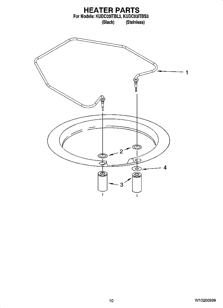 HEATER PARTS Diagram and Parts List for KUDC03ITBS3  KitchenAid Dishwasher