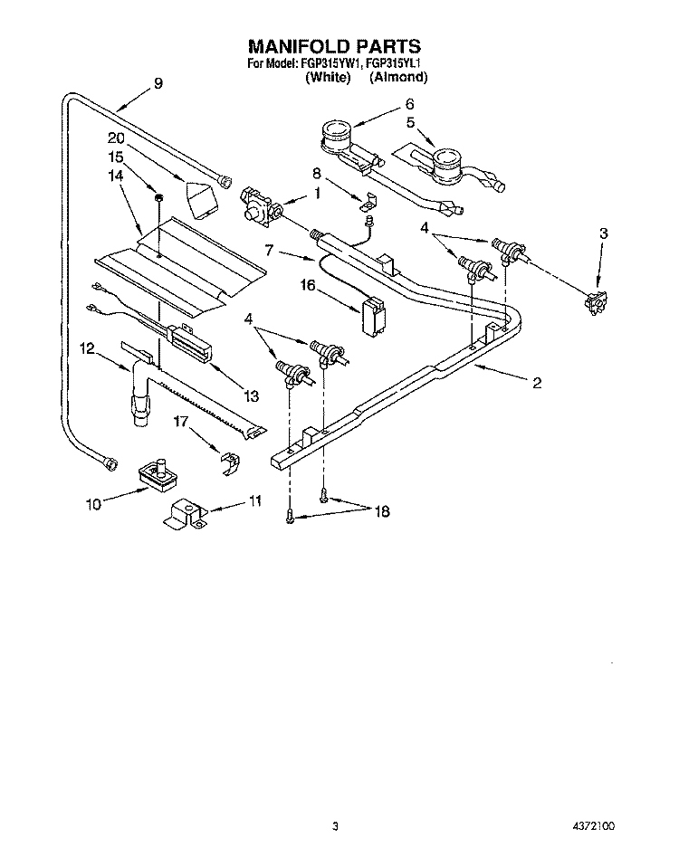 SECTION Diagram and Parts List for FGP315YW1  Roper Range