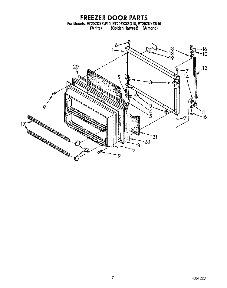 FREEZER DOOR Diagram and Parts List for ET20ZKXZW10  Whirlpool Refrigerator