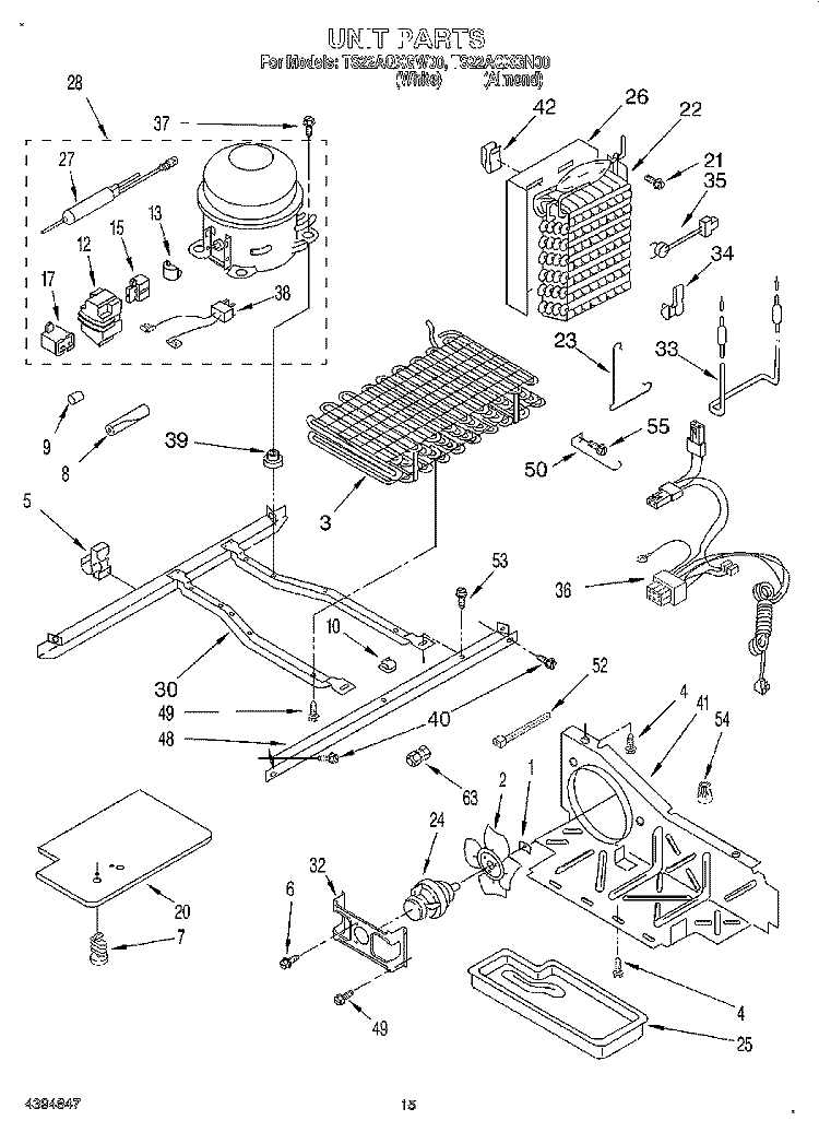 UNIT Diagram and Parts List for TS22AQXGW00  Whirlpool Refrigerator