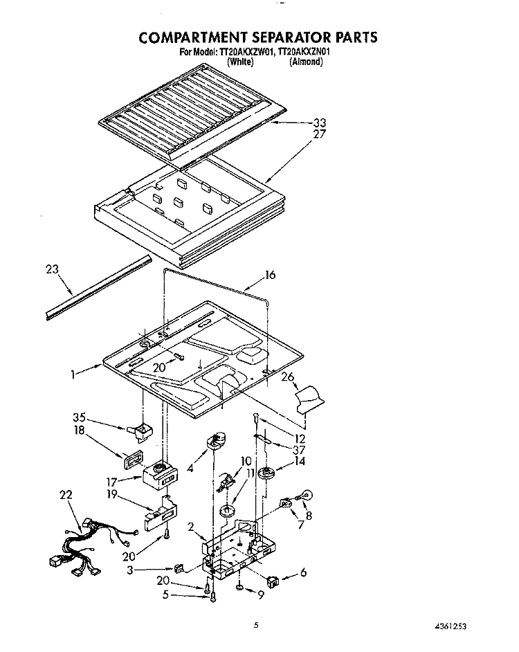 COMPARTMENT SEPARATOR Diagram and Parts List for TT20AKXZN01  Whirlpool Refrigerator