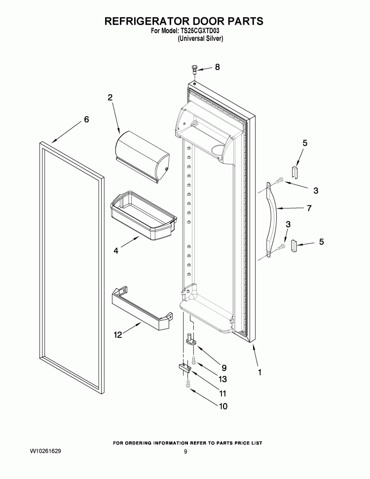 REFRIGERATOR DOOR PARTS Diagram and Parts List for TS25CGXTD03  Estate Refrigerator