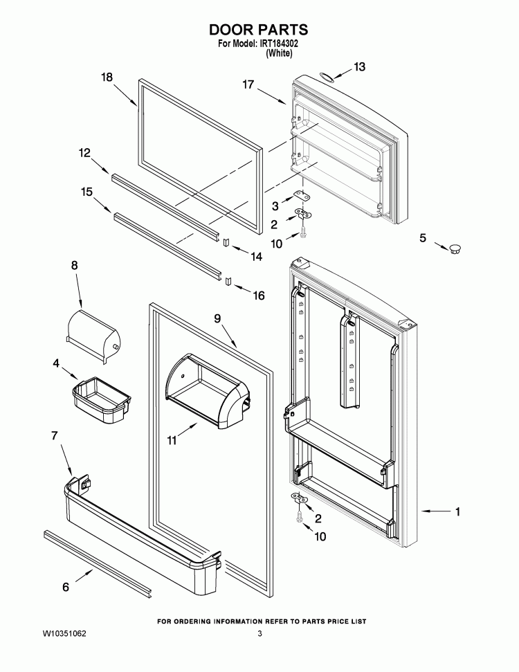DOOR PARTS Diagram and Parts List for IRT184302  Inglis Refrigerator
