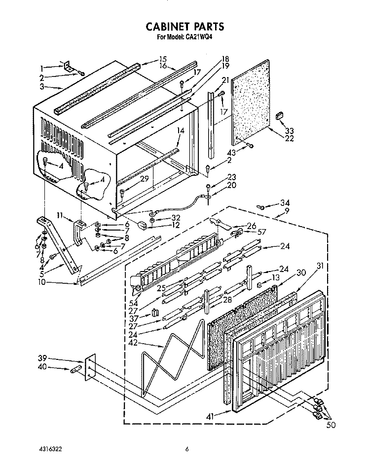 CABINET Diagram and Parts List for CA21WQ4  Whirlpool Air Conditioner