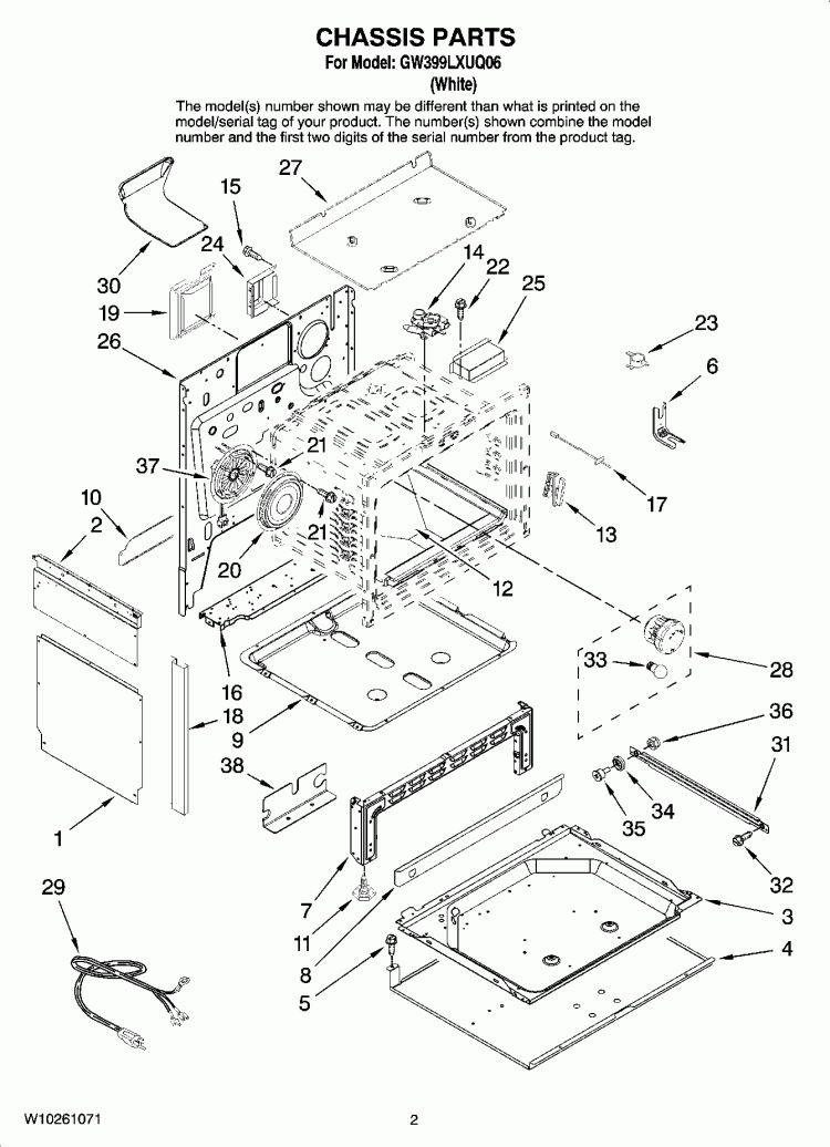 CHASSIS PARTS Diagram and Parts List for GW399LXUQ06  Whirlpool Range