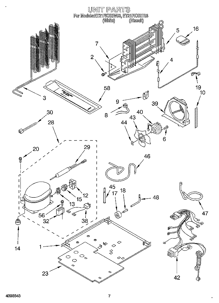 UNIT Diagram and Parts List for ET21PKXGW03  Whirlpool Refrigerator