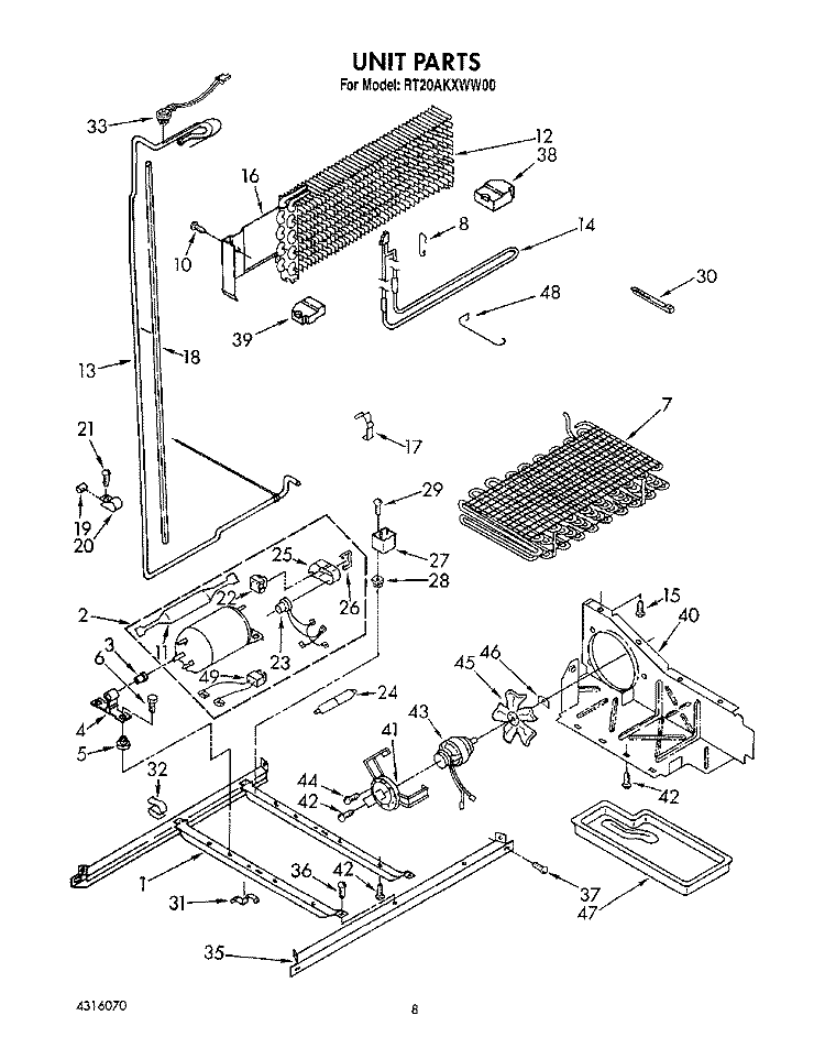 UNIT Diagram and Parts List for RT20AKXWW00  Roper Refrigerator