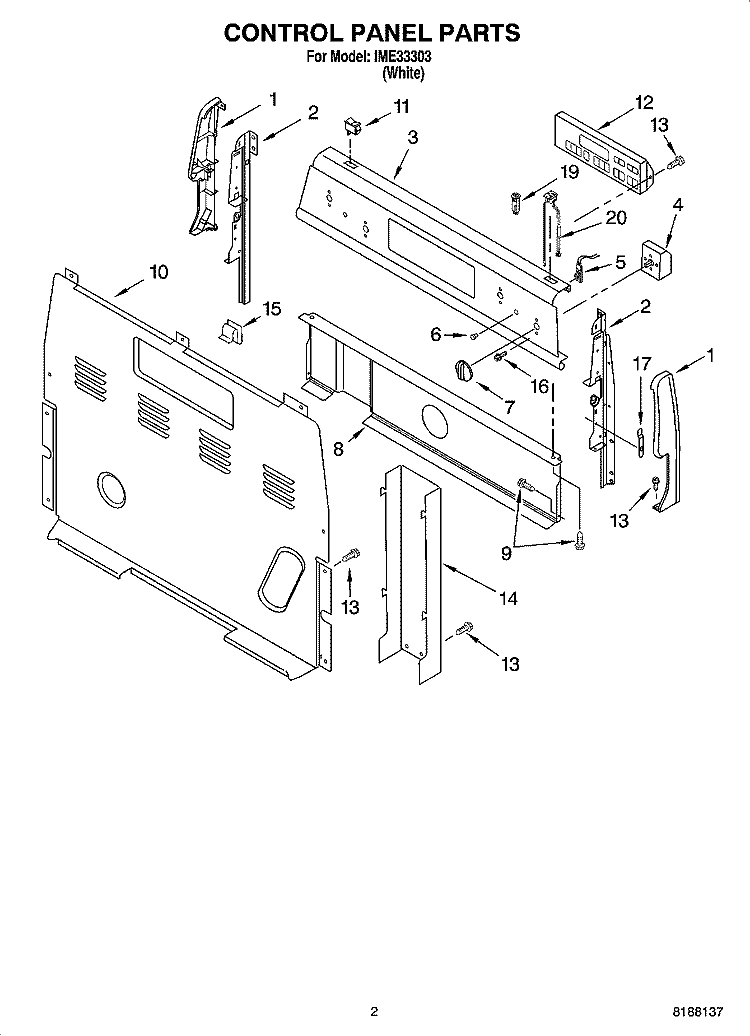 CONTROL PANEL PARTS Diagram and Parts List for IME33303  Inglis Range