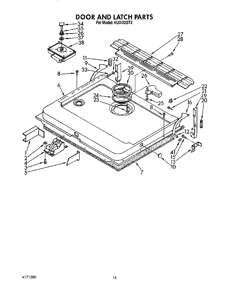 DOOR AND LATCH Diagram and Parts List for KUDI22GT2  KitchenAid Dishwasher