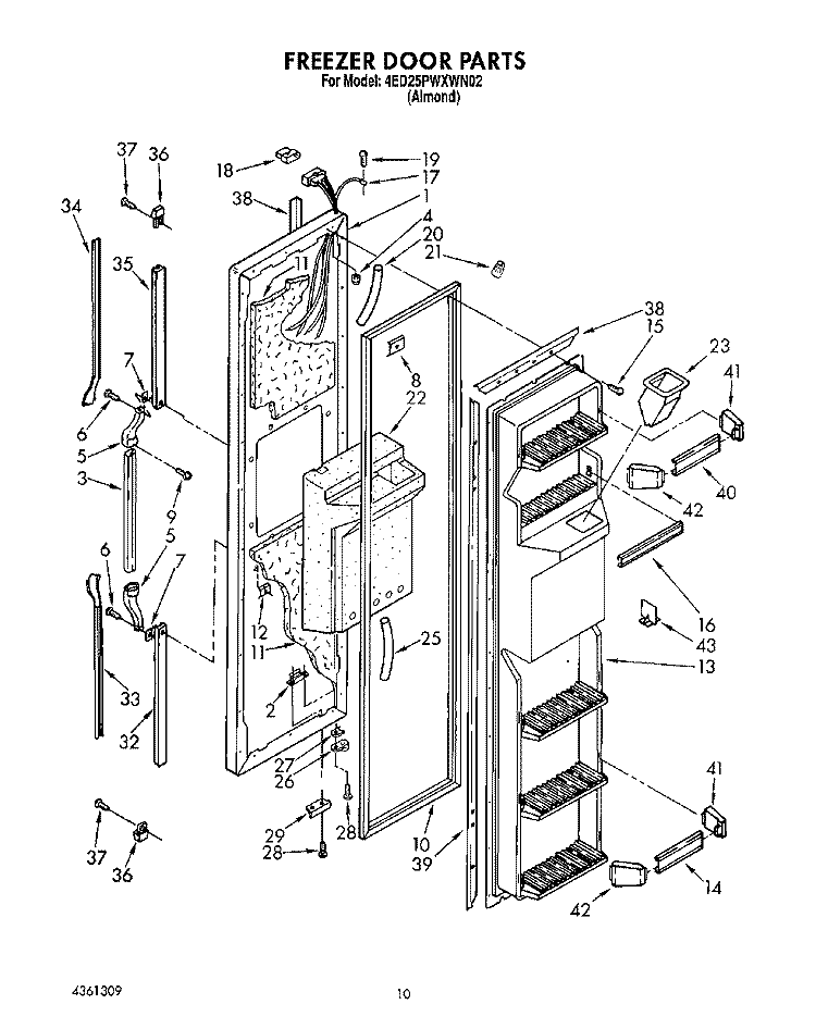 FREEZER DOOR Diagram and Parts List for 4ED25PWXWN02  Whirlpool Refrigerator