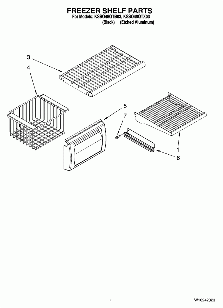 FREEZER SHELF PARTS Diagram and Parts List for KSSO48QTB03  KitchenAid Refrigerator