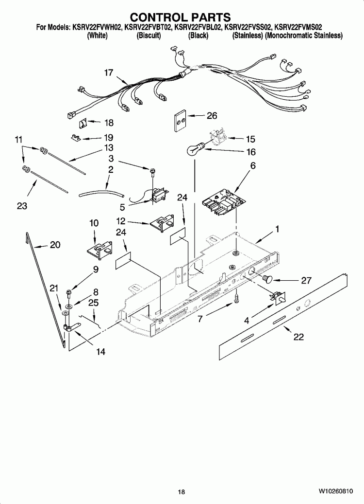 CONTROL PARTS Diagram and Parts List for KSRV22FVSS02  KitchenAid Refrigerator