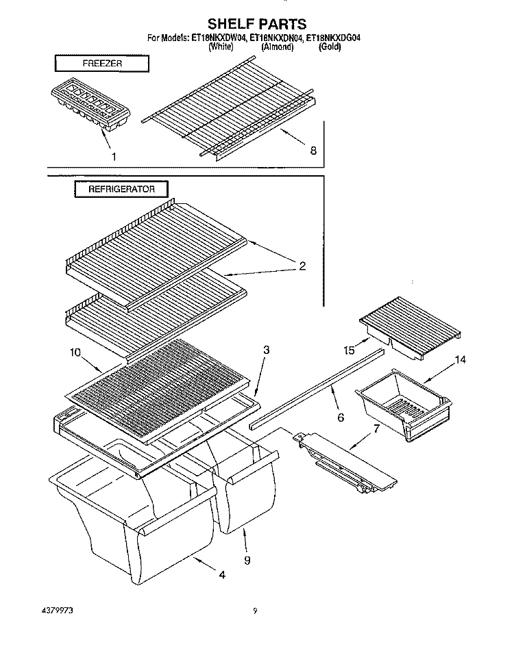 SHELF, LIT/OPTIONAL Diagram and Parts List for ET18NKXDG04  Whirlpool Refrigerator