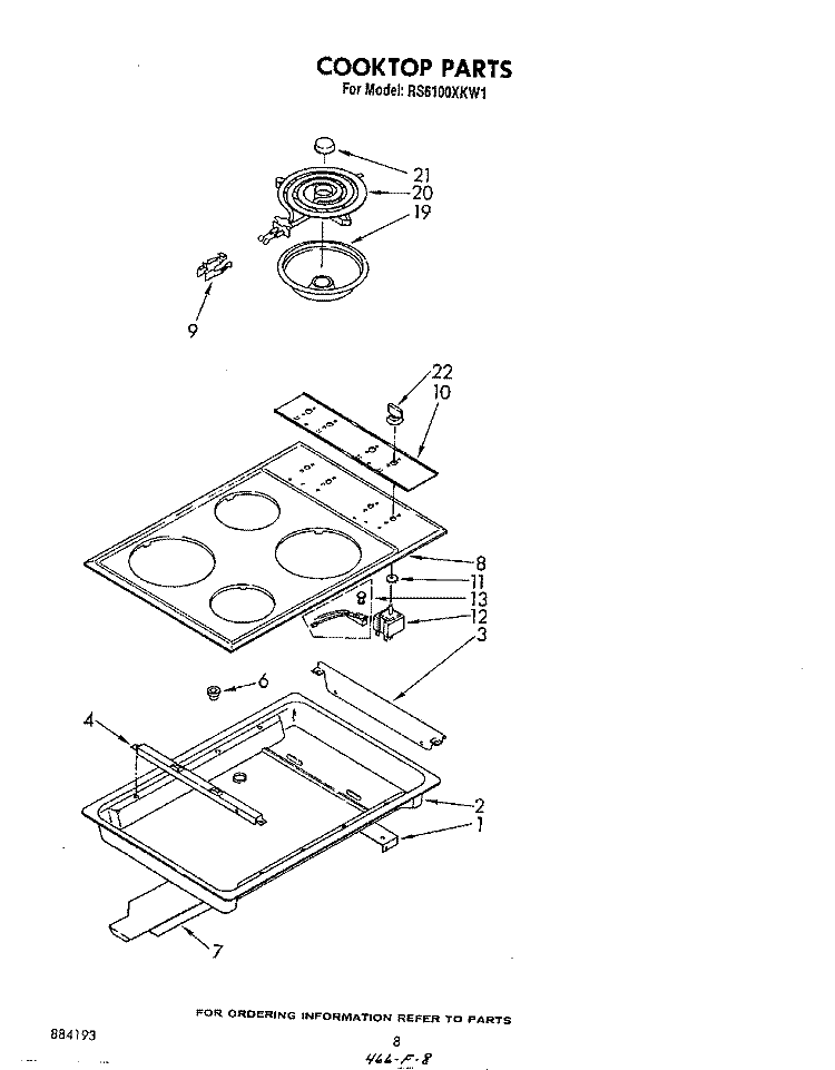 COOKTOP Diagram and Parts List for RS6100XKW1  Whirlpool Range