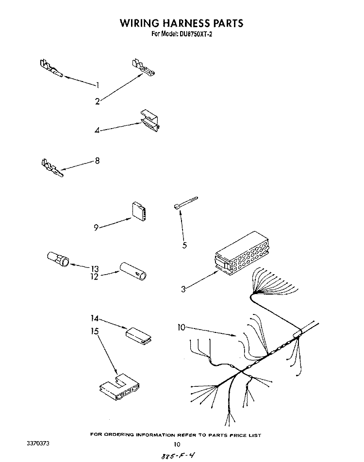 WIRING HARNESS Diagram and Parts List for DU8750XT2  Whirlpool Dishwasher