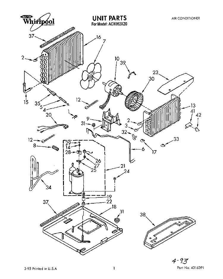 UNIT, LIT/OPTIONAL Diagram and Parts List for ACX082XZ0  Whirlpool Air Conditioner