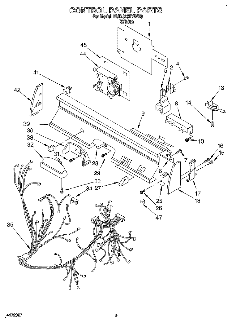 CONTROL PANEL, LIT/OPTIONAL Diagram and Parts List for KUDJ23HYWH3  KitchenAid Dishwasher