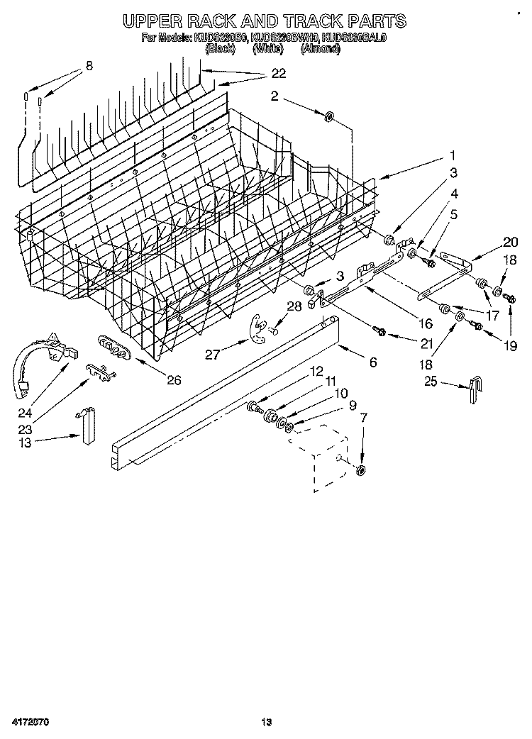 UPPER RACK AND TRACK Diagram and Parts List for KUDS230BAL0  KitchenAid Dishwasher