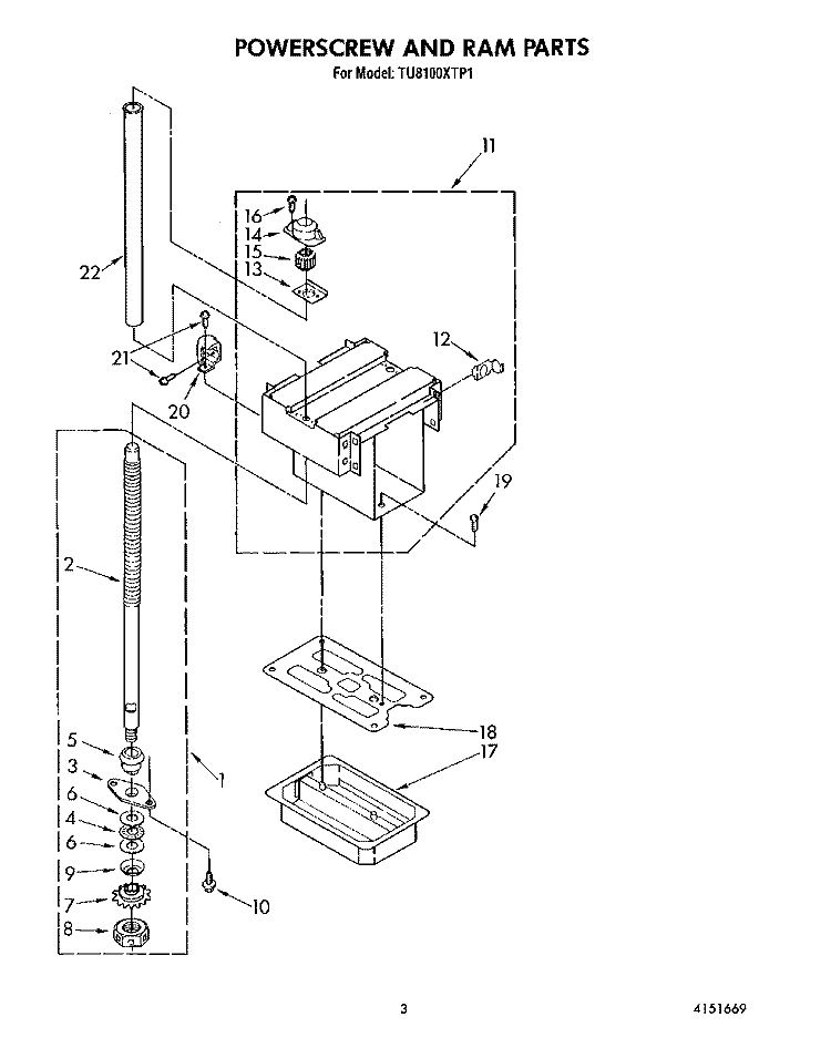POWERSCREW AND RAM Diagram and Parts List for TU8100XTP1  Whirlpool Trash Compactor