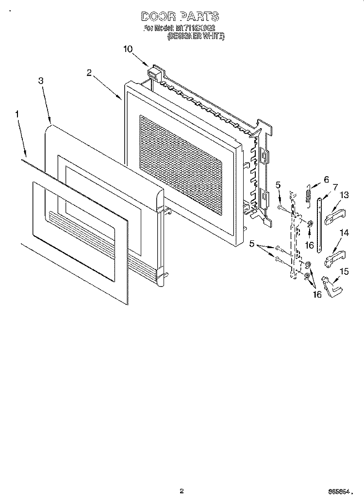 DOOR Diagram and Parts List for MT7118XDQ2  Whirlpool Microwave