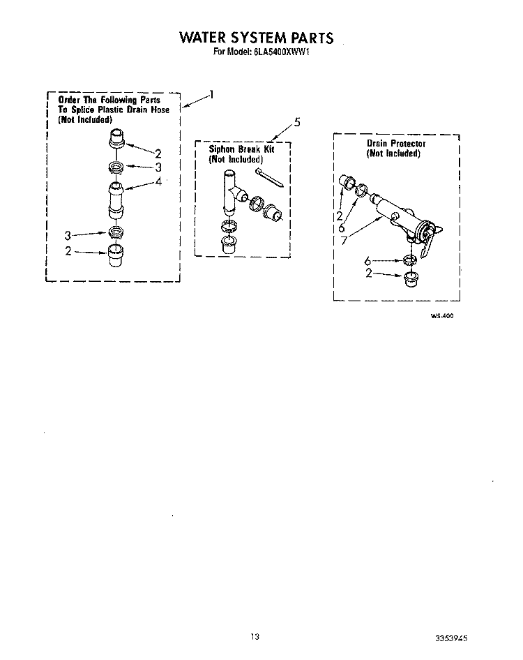 WATER SYSTEM Diagram and Parts List for 6LA5400XWW1  Whirlpool Washer