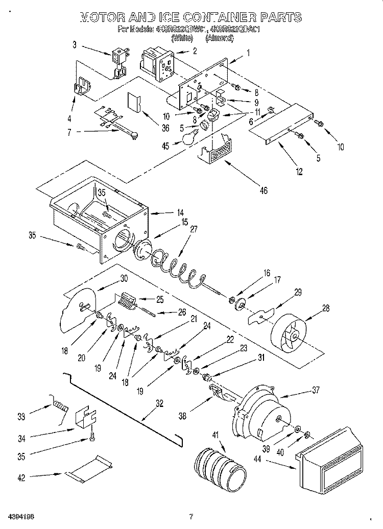 MOTOR AND ICE CONTAINER Diagram and Parts List for 4KSRS22QDW01  KitchenAid Refrigerator