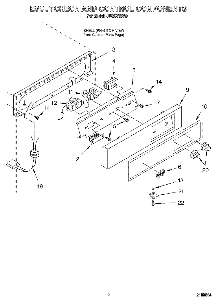 ESCUTCHEON AND CONTROL COMPONENTS Diagram and Parts List for JVGC535A0  Whirlpool Ice Maker